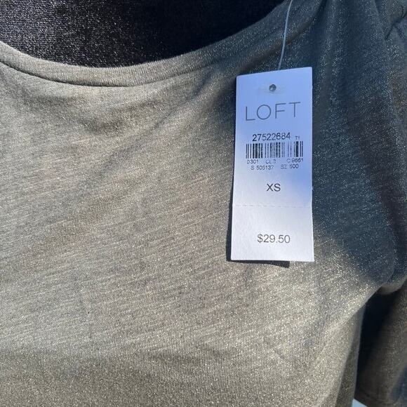 Loft, green shimmer, vintage soft, short sleeve, rounded neckline, women's XS - Picture 9 of 10